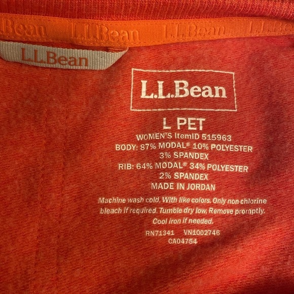 L.L Bean SoftFlex Crewneck Dolman Sleeve Pullover Peachy Orange LARGE PETITE - Picture 6 of 8